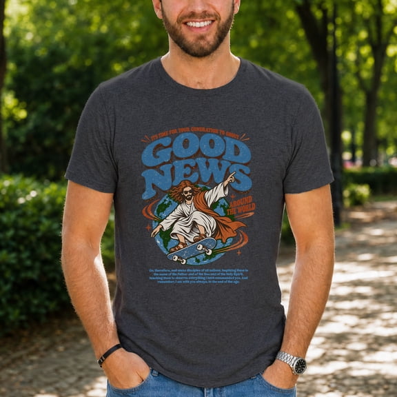 Jollimate Good News Graphic T-Shirt, Jesus Christian Tee for Men, Christian Faith Gift for Him
