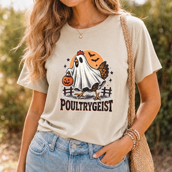 Jollimate Halloween Chicken T-Shirt, Funny Poultrygeist Graphic Tee for Women, Halloween Gift