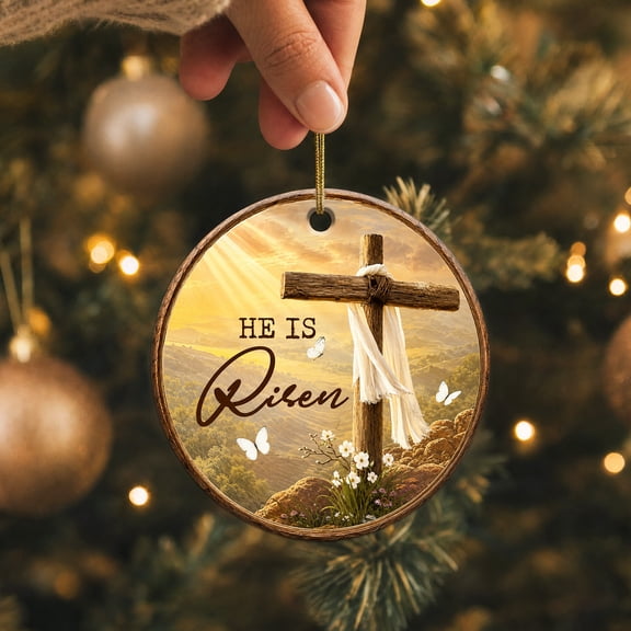 Jollimate He Is Risen Cross Ornament, Religious Christian Easter Christmas Keepsake