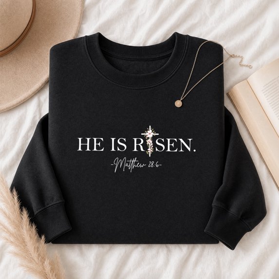 Jollimate He Is Risen Sweatshirt, Christian Easter Crew, Religious Gift Sweatshirt, Jesus Lover Gift