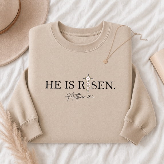 Jollimate He Is Risen Sweatshirt, Christian Easter Crew, Religious Gift Sweatshirt, Jesus Lover Gift