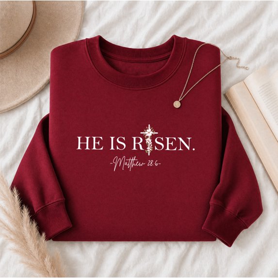 Jollimate He Is Risen Sweatshirt, Christian Easter Crew, Religious Gift Sweatshirt, Jesus Lover Gift