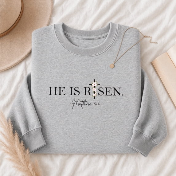 Jollimate He Is Risen Sweatshirt, Christian Easter Crew, Religious Gift Sweatshirt, Jesus Lover Gift