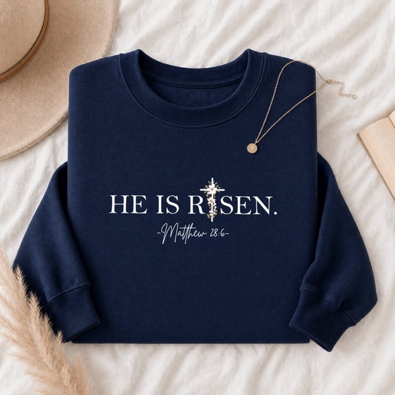 Jollimate He Is Risen Sweatshirt, Christian Easter Crew, Religious Gift Sweatshirt, Jesus Lover Gift