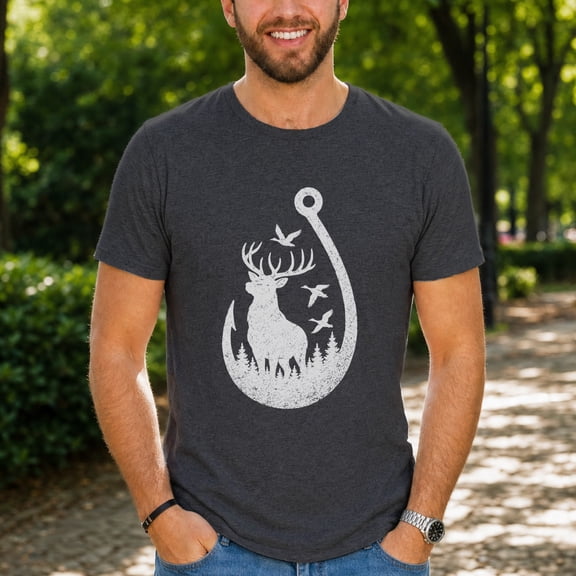 Jollimate Hunting and Fishing Fish Hook T-Shirt, Outdoor Graphic Tee, Buck Ducks Nature Shirt for Men