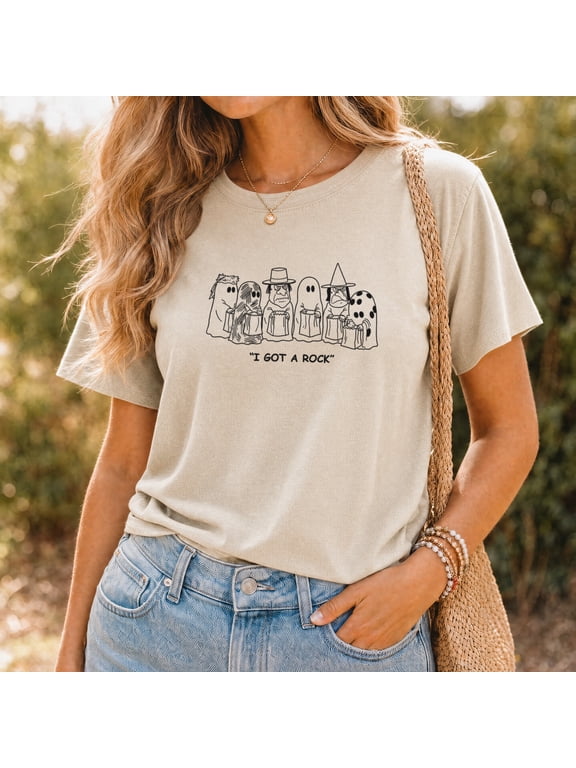 I Got A Rock Halloween Shirt, Funny Vintage Ghost Peanuts Parody Tee, Women's Short Sleeve Top