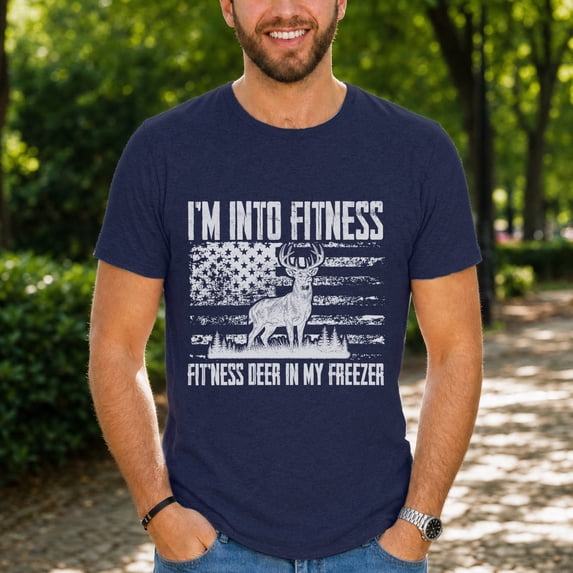 Jollimate I'm Into Fitness Deer In My Freezer Shirt, Funny Men's Hunting Graphic Tee, Cool Retro American Men's T-Shirt
