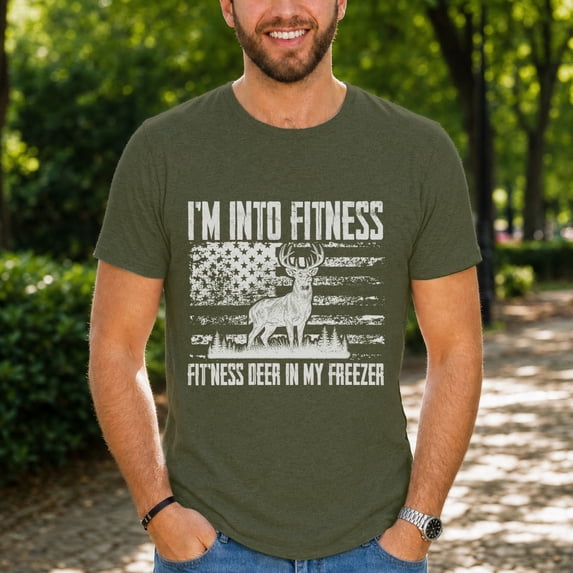 Jollimate I'm Into Fitness Deer In My Freezer Shirt, Funny Men's Hunting Graphic Tee, Cool Retro American Men's T-Shirt