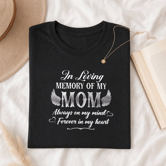 Jollimate In Loving Memory of My Mom Shirt, Memorial Angel Wings Graphic Tee, Remembrance Gift