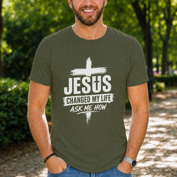 Jollimate Jesus Changed My Life Shirt, Men's Jesus Tee, Religious Gift For Him, Faith Gift