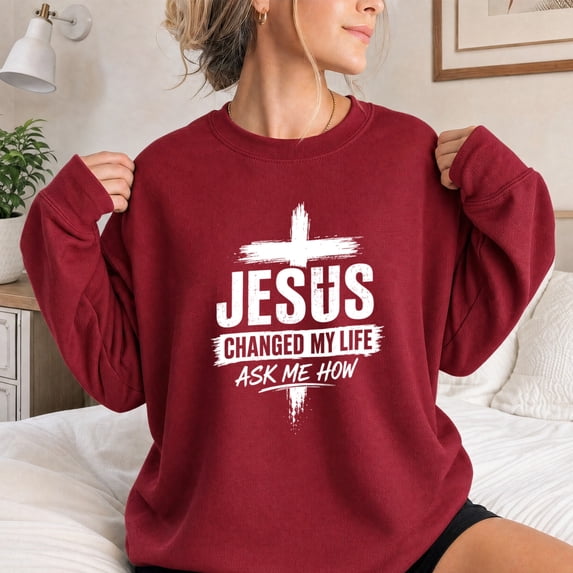 Jollimate Jesus Changed My Life Sweatshirt, Women's Jesus Crew, Religious Gift For Her, Faith Gift