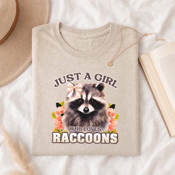 Jollimate Just a Girl Who Loves Raccoons T-Shirt, Cute Floral Coquette Bow Graphic Tee, Women's Shirt