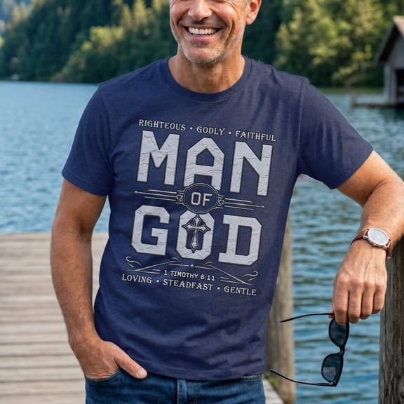 Jollimate Man of God 1 Timothy 6:11 Shirt, Christian Men Graphic Tee, Cool Retro Scripture Men's T-Shirt