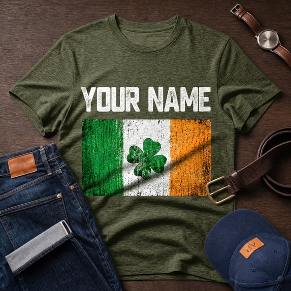 Jollimate Men's Custom Name Irish Flag T-Shirt, Ireland Clover Graphic Tee Gift for Men