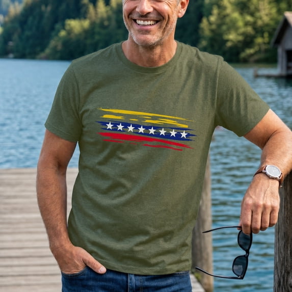 Jollimate Mens Venezuela Flag Graphic T-Shirt Distressed Brush Stars Shirt Venezuelan Pride Gift