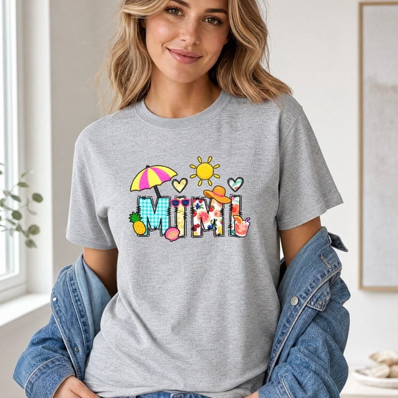 Jollimate Mimi Shirt Women, Cute Summer Beach Graphic Tee, Floral Pineapple Alphabet T-Shirt