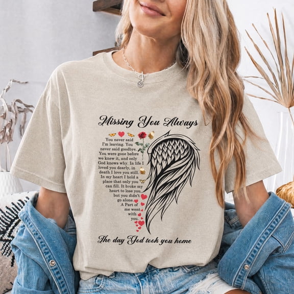 Jollimate Missing You Always Angel Wing Shirt, Memorial T-Remembrance Graphic Tee, Gift for Women