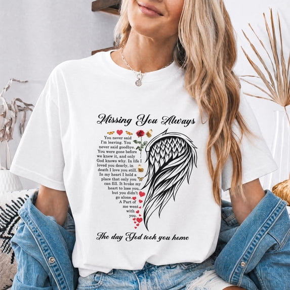 Jollimate Missing You Always Angel Wing Shirt, Memorial T-Remembrance Graphic Tee, Gift for Women