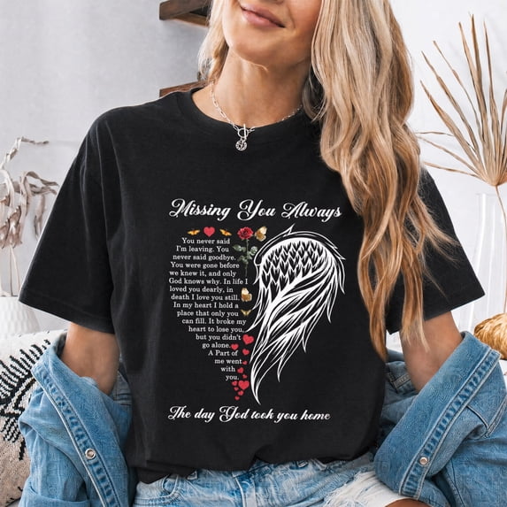 Jollimate Missing You Always Angel Wing Shirt, Memorial T-Remembrance Graphic Tee, Gift for Women
