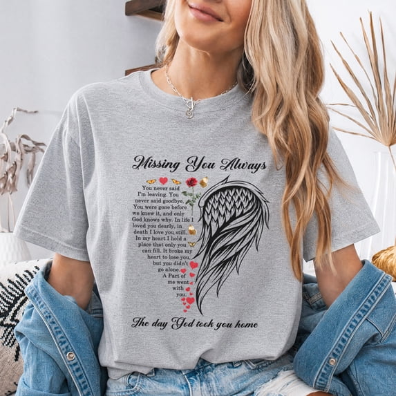 Jollimate Missing You Always Angel Wing Shirt, Memorial T-Remembrance Graphic Tee, Gift for Women