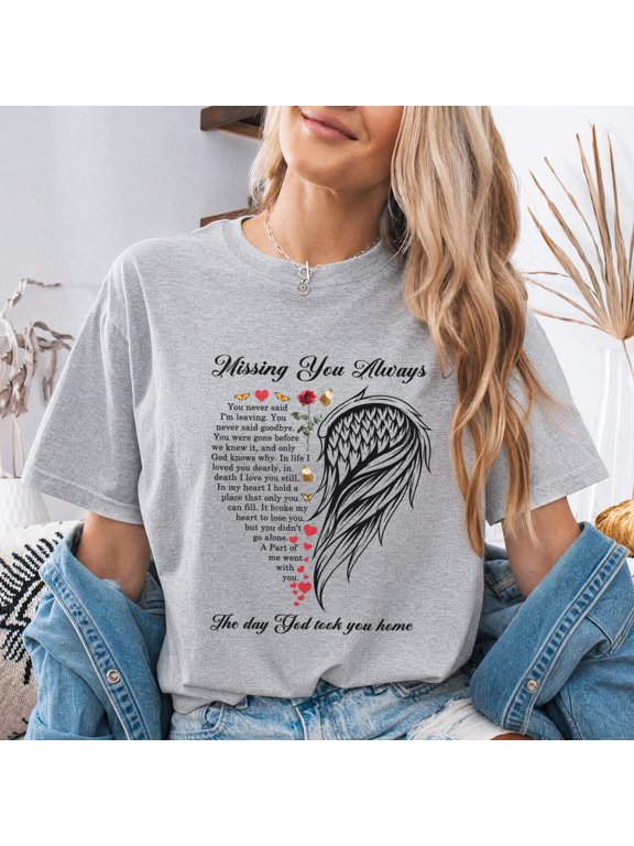 Missing You Always Angel Wing Shirt, Memorial T-Remembrance Graphic Tee, Gift for Women