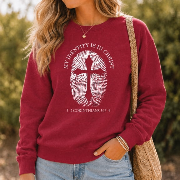 Jollimate My Identity Is In Christ Fingerprint Shirt, Christian Cross Tee, 2 Corinthians 5:17 Shirt for Women
