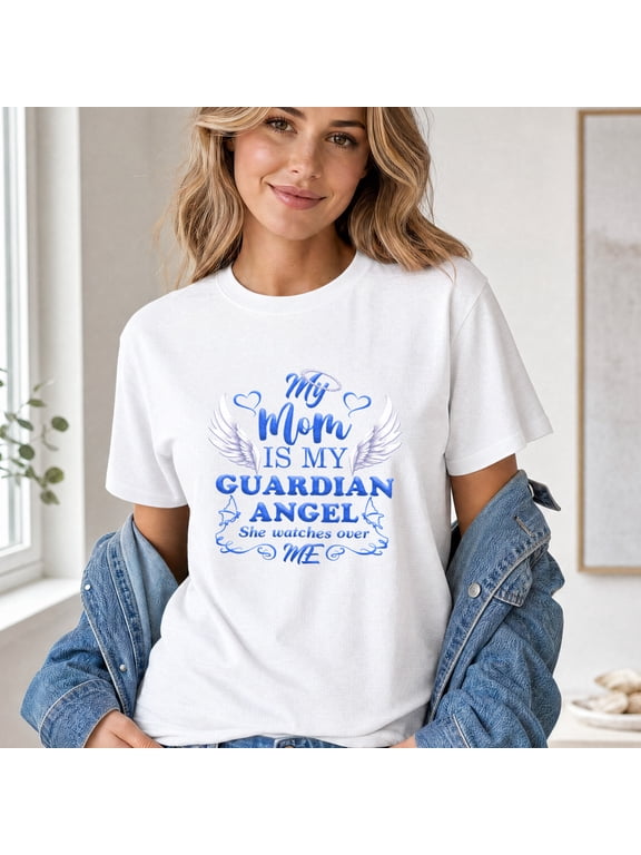 My Mom Is My Guardian Angel Shirt, Memorial Graphic T-Shirt, Angel Wings Faith Tee, Remembrance Gift