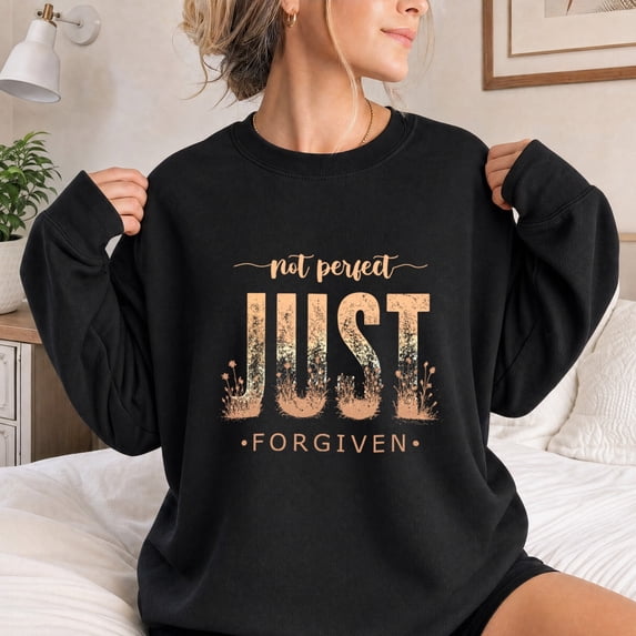 Jollimate Not Perfect Just Forgiven Sweatshirt, Christian Wildflower Pullover, Faith Based Women's Sweater