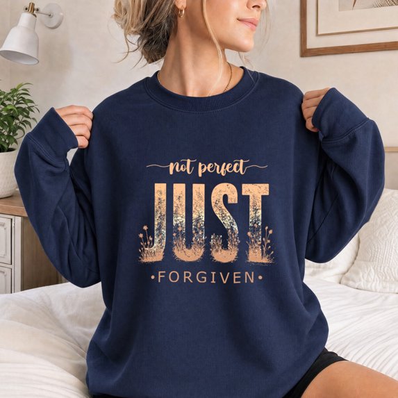 Jollimate Not Perfect Just Forgiven Sweatshirt, Christian Wildflower Pullover, Faith Based Women's Sweater