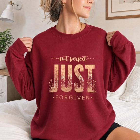Jollimate Not Perfect Just Forgiven Sweatshirt, Christian Wildflower Pullover, Faith Based Women's Sweater