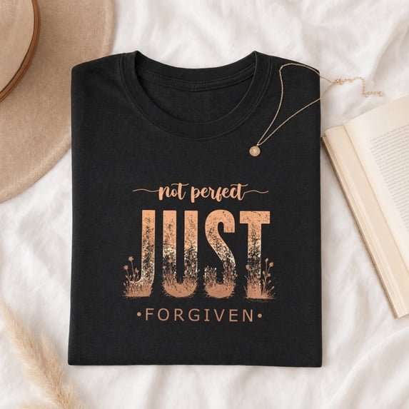 Jollimate Not Perfect Just Forgiven T-Shirt, Christian Wildflower Graphic Tee, Faith Based Women's Shirt