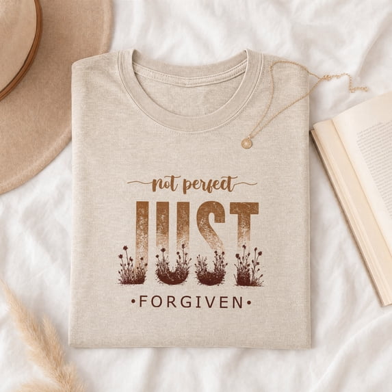 Jollimate Not Perfect Just Forgiven T-Shirt, Christian Wildflower Graphic Tee, Faith Based Women's Shirt