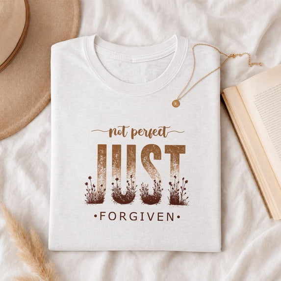 Jollimate Not Perfect Just Forgiven T-Shirt, Christian Wildflower Graphic Tee, Faith Based Women's Shirt