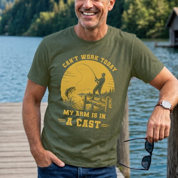 Jollimate Can't Work Today My Arms In A Cast Tshirt, Funny Fishing Shirt, Tee Fishing Gift For Dad