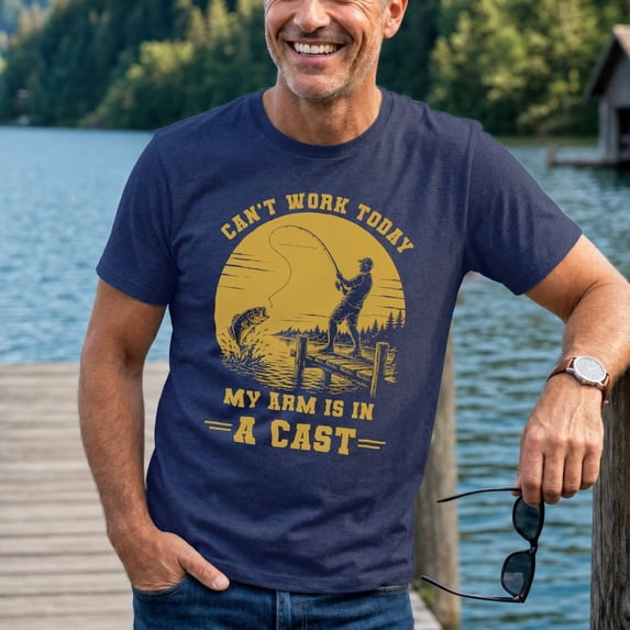 Jollimate Can't Work Today My Arms In A Cast Tshirt, Funny Fishing Shirt, Tee Fishing Gift For Dad
