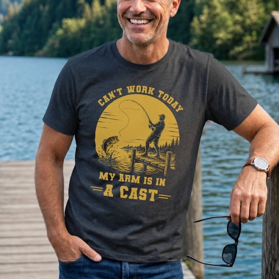 Jollimate Can't Work Today My Arms In A Cast Tshirt, Funny Fishing Shirt, Tee Fishing Gift For Dad