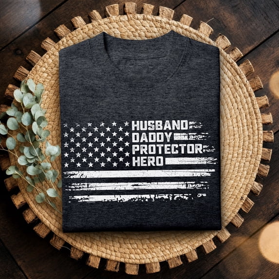 Jollimate Husband Daddy Protector Hero Tshirt, USA Flag Shirt, Best Dad Ever Shirt, Gift For Husband