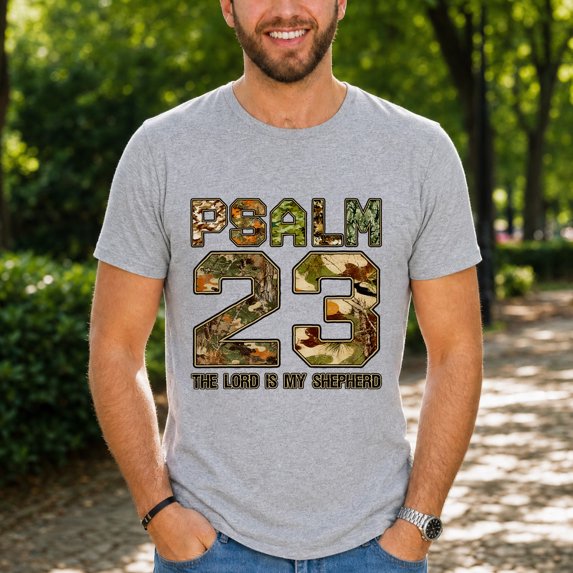 Jollimate Psalm 23 The Lord Is My Shepherd Shirt, Christian Men Camo Graphic Tee, Cool Retro Scripture Men's T-Shirt