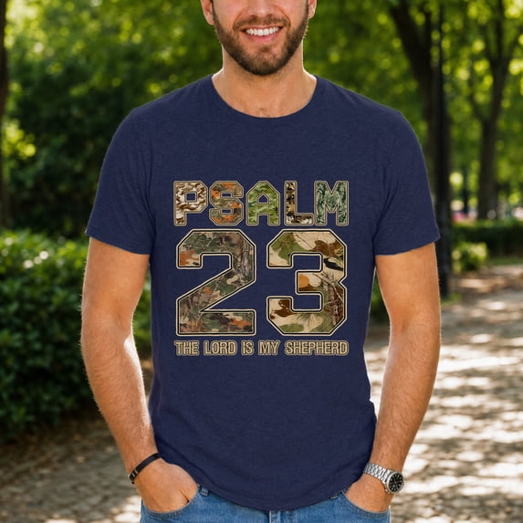 Jollimate Psalm 23 The Lord Is My Shepherd Shirt, Christian Men Camo Graphic Tee, Cool Retro Scripture Men's T-Shirt