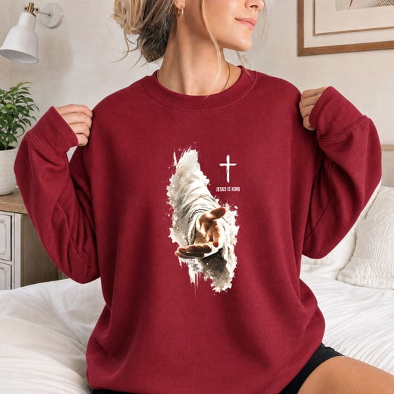 Jollimate Reaching Hand of Jesus Sweatshirt, Jesus Is King Christian Pullover, Religious Crewneck for Women