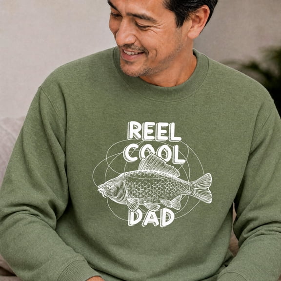 Jollimate Reel Cool Dad Sweatshirt, Fishing Graphic Crewneck Pullover, Gift For Men