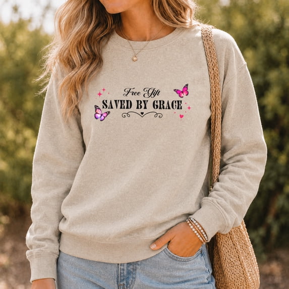 Jollimate Saved By Grace Sweatshirt, Womens Christian Crew, Christian Gift For Her, Religious Gift