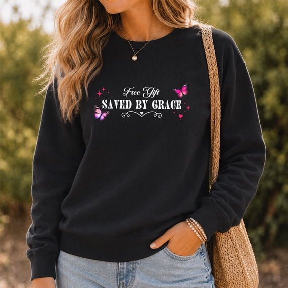 Jollimate Saved By Grace Sweatshirt, Womens Christian Crew, Christian Gift For Her, Religious Gift