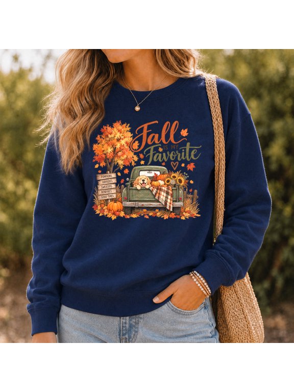 Sweatshirt, Fall Is My Favorite Dog Truck Cotton-Poly Fleece for Autumn Gatherings