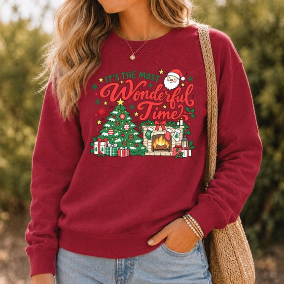 Jollimate Sweatshirt, Most Wonderful Time Christmas Cotton-Poly Fleece for Holiday Gatherings