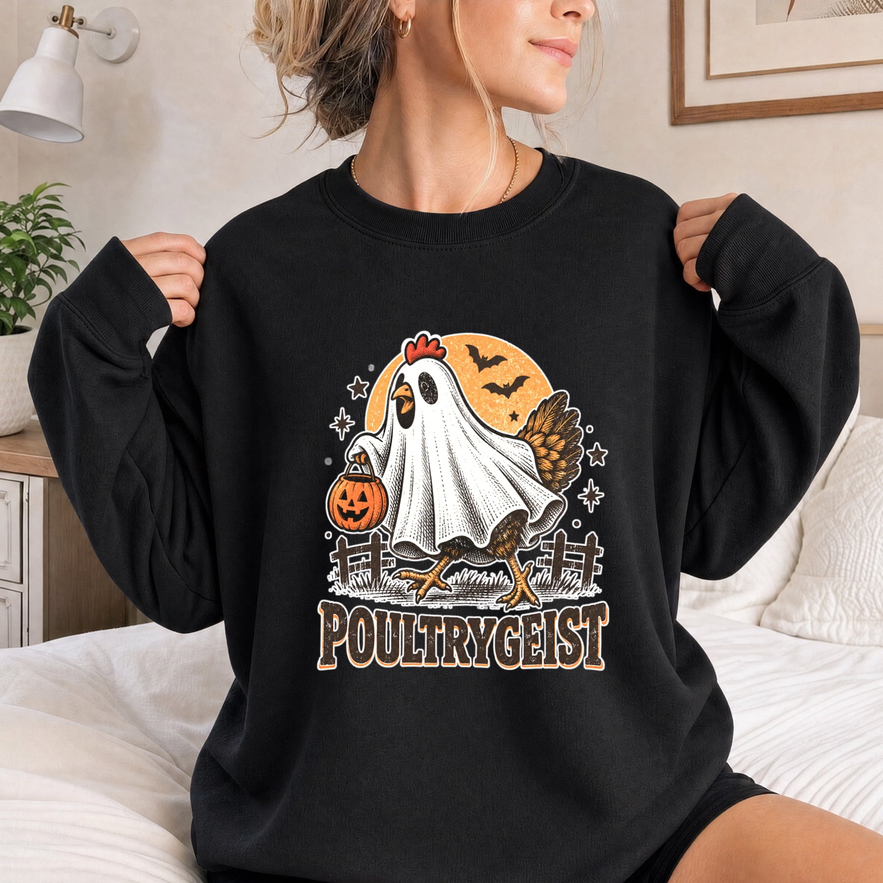 Chicken Meat Graphics Jollimate Sweatshirt, Poultrygeist Ghost Chicken Halloween Graphic ...
