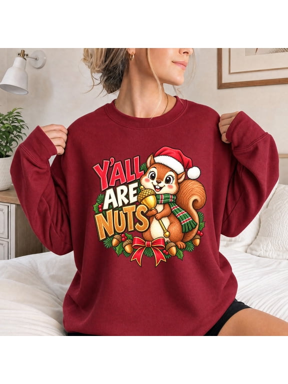 Sweatshirt for Women, Christmas Squirrel Acorn Graphic, Funny Holiday Gift For Her