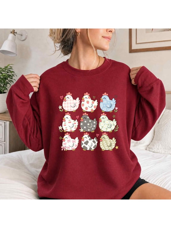 Sweatshirt for Women, Cute Chicken Floral Farm Animal Graphic, Chicken Lover Gift