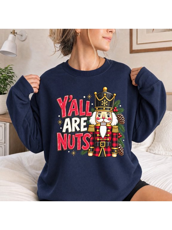 Sweatshirt for Women, Nutcracker Buffalo Plaid Christmas Graphic, Funny Holiday Gift