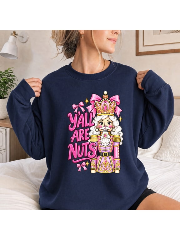 Sweatshirt for Women, Pink Nutcracker Christmas Graphic, Funny Holiday Gift For Her